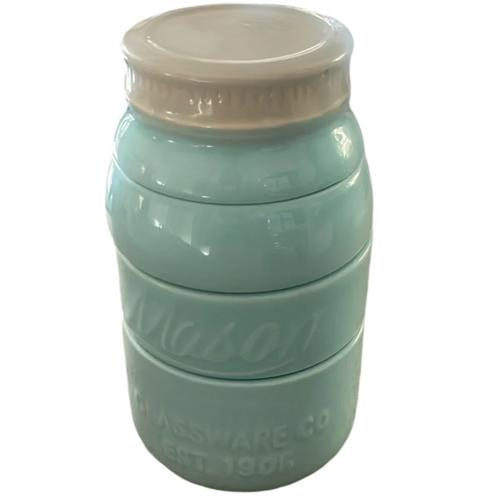 Mason Jar Measuring Cup Set World Market 4 pc Set Ceramic 1/4 to 1 Cup Teal Blue